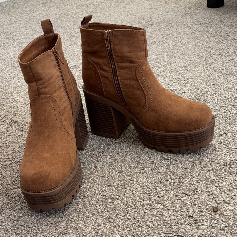 Brown Chunky Heel Ankle Boots